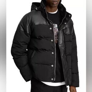 Men's All Saints Hoodie Woodrow Leather Puffer Jacket XL